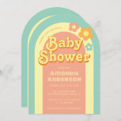 Retro Baby Shower Groovy Arch Rainbow 70er Blume Einladung (Vorne/Hinten)