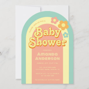 Retro-Baby-Shower Groovy-Torbogen Regenbogen 70er  Einladung