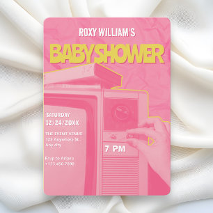 Retro-Baby-Shower in Rosa und Gelb Einladung