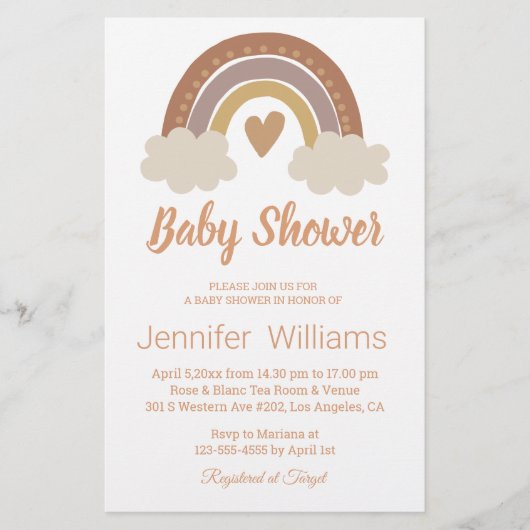 Retro Babydusche boho Regenbogen Einladung Flyer (Vorne)