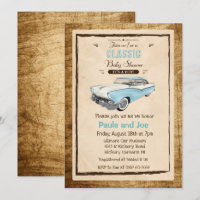 Retro Babydusche für klassische Fahrzeuge Einladun