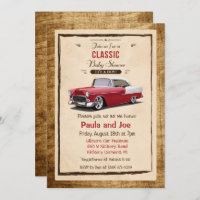 Retro Babydusche für klassische Fahrzeuge Einladun