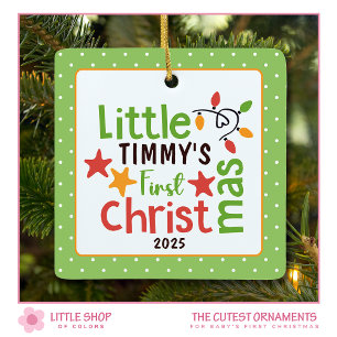Retro-Babys erstes Weihnachten anpassbares Foto Keramikornament