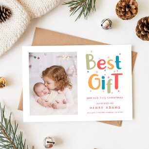 Retro Baby's erstes Weihnachts-Geburtsankündigung Feiertagskarte