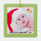Retro Baby's erstes Weihnachts-individualisierbare Keramikornament (Rückseite)