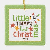 Retro Baby's erstes Weihnachts-individualisierbare Keramikornament (Vorderseite)