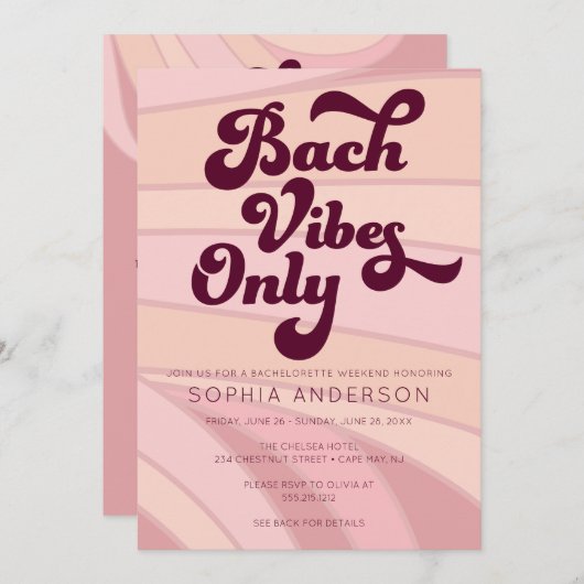 Retro Bach Vibes Nur Bachelorette Wochenende Einladung (Vorne/Hinten)