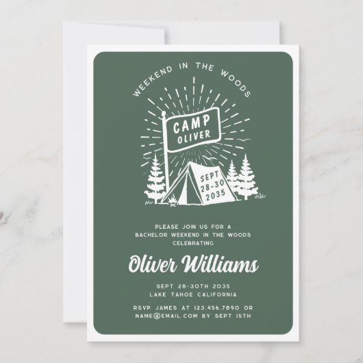 Retro Bachelor Party Weekend im Wald | Green Einladung (Vorderseite)