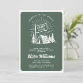 Retro Bachelor Party Weekend im Wald | Green Einladung (Stehend Vorderseite)