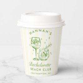 Retro Bachelorette Cocktail Grün & Gelb Streifen Pappbecher