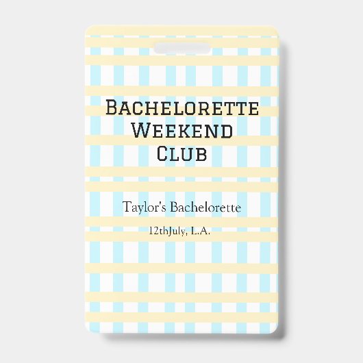 RETRO BACHELORETTE WEEKEND CLUB BLAUE GELBE DATUM AUSWEIS (Vorderseite)