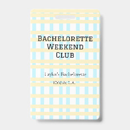 RETRO BACHELORETTE WEEKEND CLUB BLAUE GELBE DATUM AUSWEIS