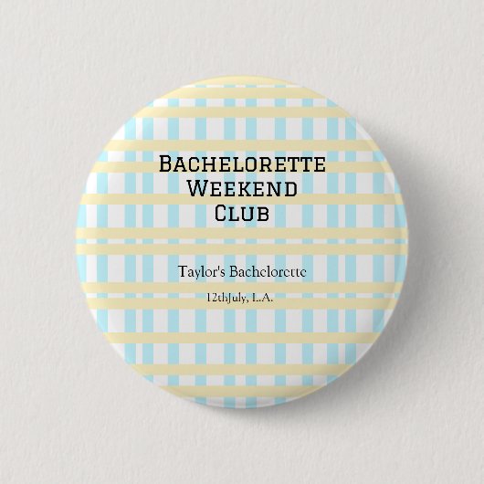 RETRO BACHELORETTE WEEKEND CLUB BLAUE GELBE DATUM BUTTON (Vorderseite)