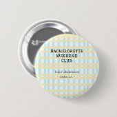 RETRO BACHELORETTE WEEKEND CLUB BLAUE GELBE DATUM BUTTON (Vorne & Hinten)