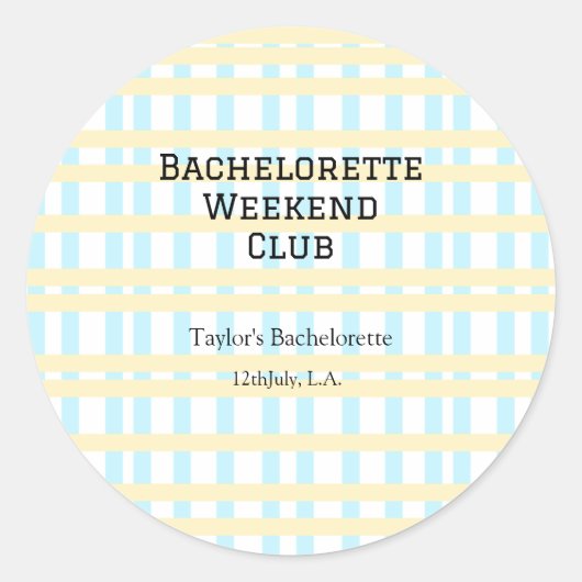 RETRO BACHELORETTE WEEKEND CLUB BLAUE GELBE DATUM RUNDER AUFKLEBER (Vorderseite)