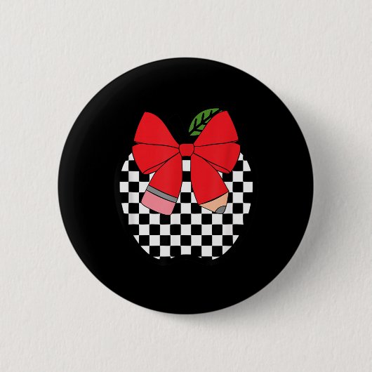 Retro Back to School Lehrer Rennen Kariertes Bleis Button (Vorderseite)