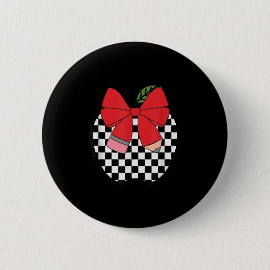 Retro Back To School Teacher Race Checkered Pencil Button (Vorderseite)
