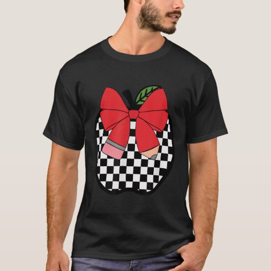 Retro Back To School Teacher Race Checkered Pencil T-Shirt (Vorderseite)