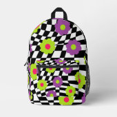 Retro Backpack with Checkers and Flowers Bedruckter Rucksack (Vorderseite)