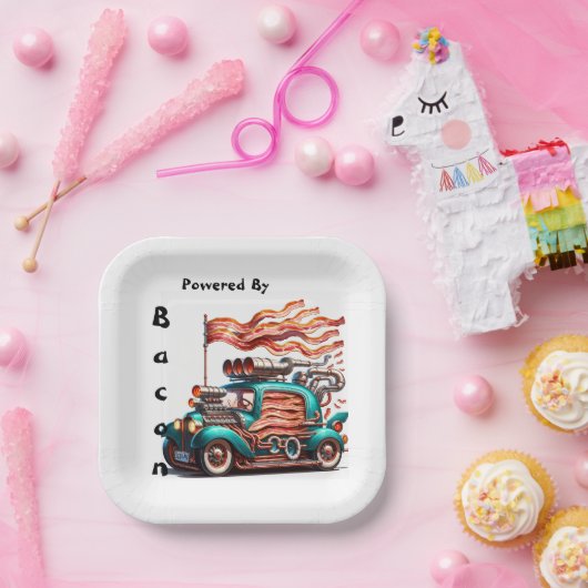 Retro Bacon Powered Car Novelty Paper Plate Pappteller (Party)