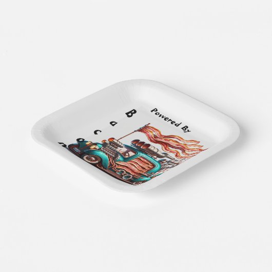 Retro Bacon Powered Car Novelty Paper Plate Pappteller (Gewinkelt)
