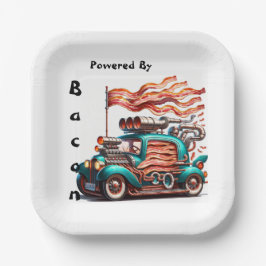 Retro Bacon Powered Car Novelty Paper Plate Pappteller