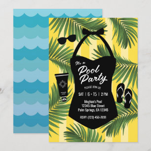 Retro-Badeanzug-Poolparty-Einladung (gelb) Einladung