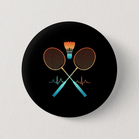 Retro Badminton mit Shuttle Herzschlag Ekg Button (Vorderseite)