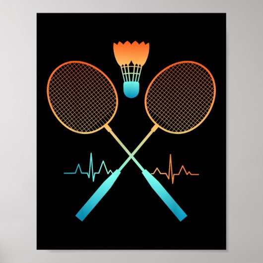 Retro Badminton mit Shuttle Herzschlag Ekg  Poster (Vorne)