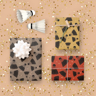 Retro Badminton Shuttlecock Muster Geschenkpapier Set