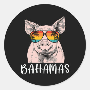 Retro Bahamas Pig Bahamas Souvenir Familienurlaub Runder Aufkleber
