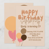 Retro Balloons glücklich Geburtstag Überraschung P Einladung (Vorne/Hinten)