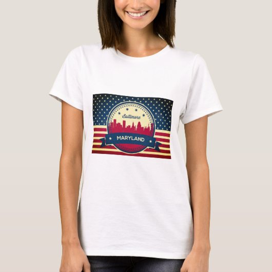 Retro Baltimore Maryland Skyline T-Shirt (Vorderseite)
