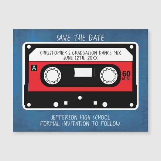 Retro Band-Abschluss-Lied-Mischung Save the Date Magnetkarte (Vorderseite)