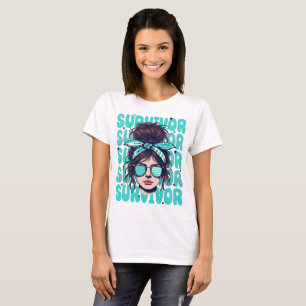 Retro Bandana Girl Ovarieller Tumorüberlebnis T-Shirt