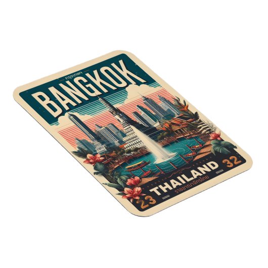 Retro Bangkok City skyline - Thailand Reisegeschen Magnet (Rechte Seite)
