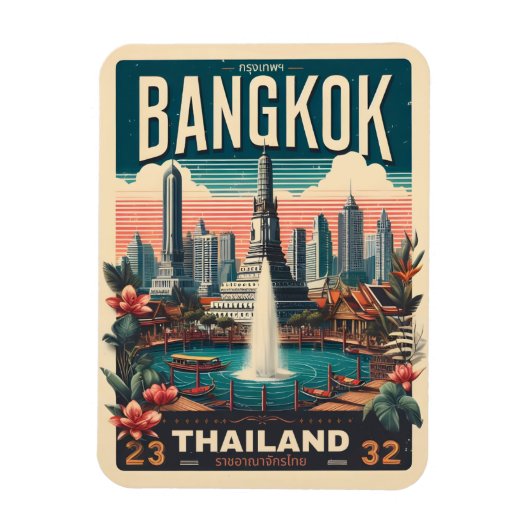 Retro Bangkok City skyline - Thailand Reisegeschen Magnet (Vertikal)