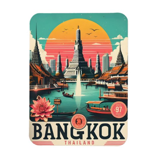 Retro Bangkok City skyline - Thailand Reisegeschen Magnet (Vertikal)