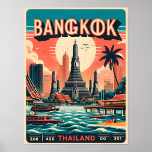 Retro Bangkok City skyline - Thailand Reisegeschen Poster
