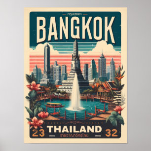 Retro Bangkok City skyline - Thailand Reisegeschen Poster