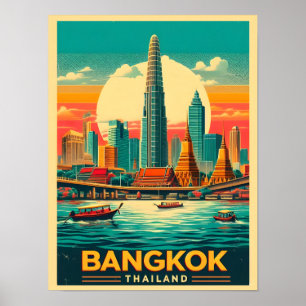 Retro Bangkok City skyline - Thailand Reisegeschen Poster