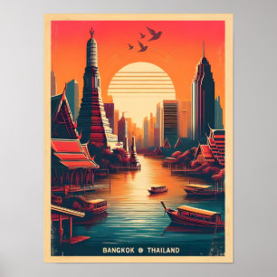 Retro Bangkok City skyline - Thailand Reisegeschen Poster