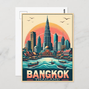Retro Bangkok City skyline - Thailand Reisegeschen Postkarte