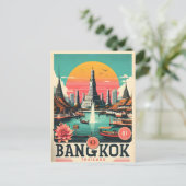 Retro Bangkok City skyline - Thailand Reisegeschen Postkarte (Stehend Vorderseite)