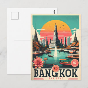 Retro Bangkok City skyline - Thailand Reisegeschen Postkarte