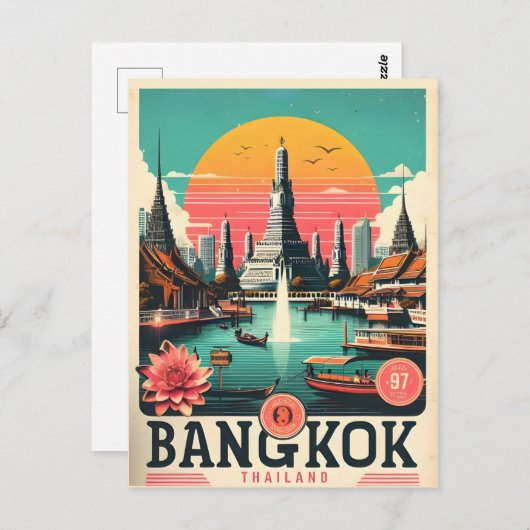 Retro Bangkok City skyline - Thailand Reisegeschen Postkarte (Vorne/Hinten)