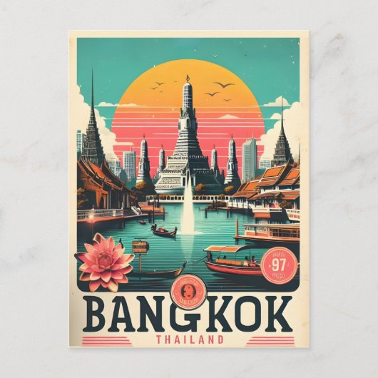 Retro Bangkok City skyline - Thailand Reisegeschen Postkarte (Vorderseite)