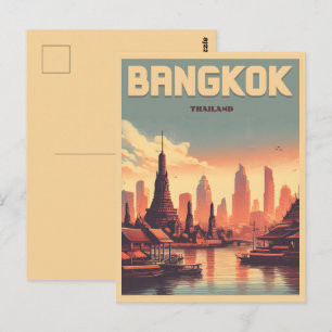 Retro-Bangkok-Stadt-Skyline - Thailand-Reisegesche Postkarte