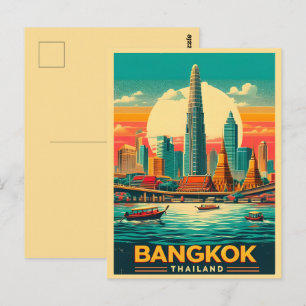 Retro-Bangkok-Stadt-Skyline - Thailand-Reisegesche Postkarte
