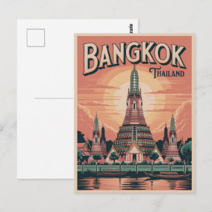 Retro Bangkok Stadt  Wat Aru Thailand Reise Gesche Postkarte